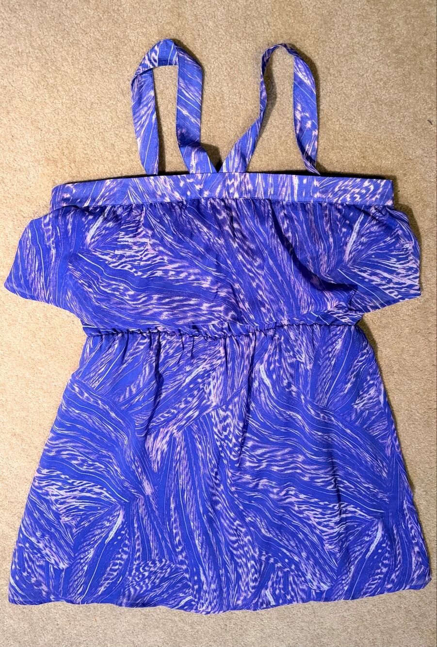 G By Guess Helaine Layered Dress Size L Jewel Blue Multi Printed Ruffle Cami NWT